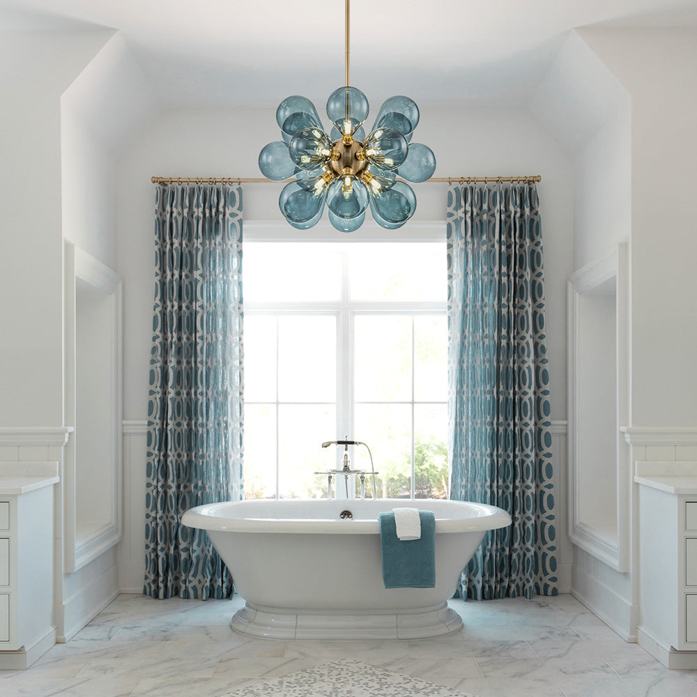 クラスター ブルー ガラス バブル シャンデリア | 1＋1無料