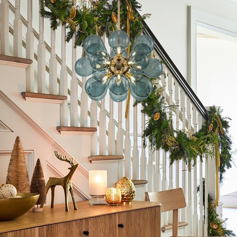 クラスター ブルー ガラス バブル シャンデリア | 1＋1無料